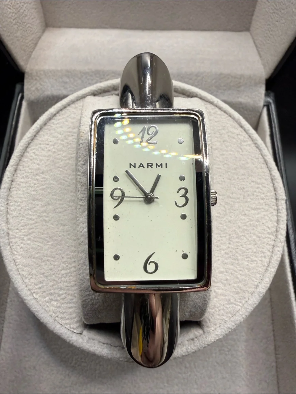 NARMI Womens Silver Bangle Watch Rectangular White Dial 24.0mm Japan Movt Tested